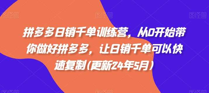 拼多多日销千单训练营，从0开始带你做好拼多多，让日销千单可以快速复制(更新24年12月)-创业项目库