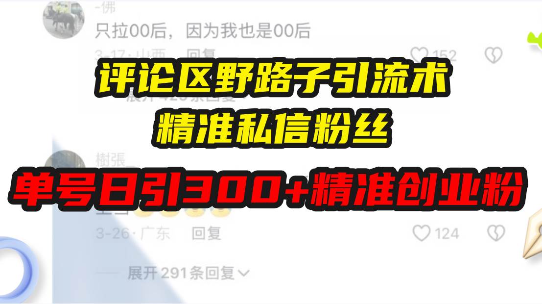 （13676期）评论区野路子引流术，精准私信粉丝，单号日引流300+精准创业粉-创业项目库