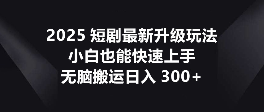 2025短剧最新升级玩法，小白也能快速上手，无脑搬运日入300+-创业项目库