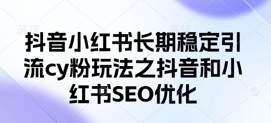 抖音小红书长期稳定引流cy粉玩法之抖音和小红书SEO优化-创业项目库