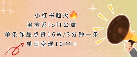 小红书超火的治愈系loft公寓，单条作品点赞16W，3分钟一条，单日变现数张-创业项目库