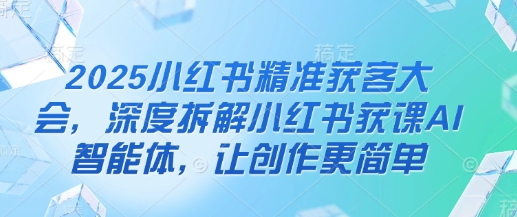 2025小红书精准获客大会，深度拆解小红书获课AI智能体，让创作更简单-创业项目库