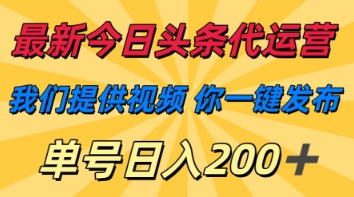 最新今日头条代运营，我们提供视频，你一键发布，单号日入200+【揭秘】-创业项目库