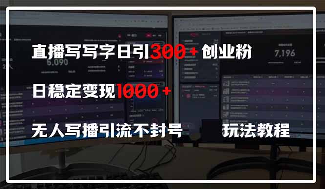 直播写写字日引300+创业粉，日稳定变现600+无人写播引流不封号，玩法教程-创业项目库