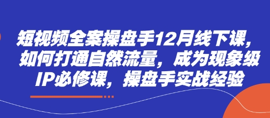 短视频全案操盘手12月线下课，如何打通自然流量，成为现象级IP必修课，操盘手实战经验-创业项目库