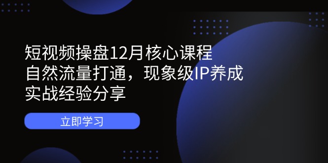短视频操盘12月核心课程：自然流量打通，现象级IP养成，实战经验分享-创业项目库