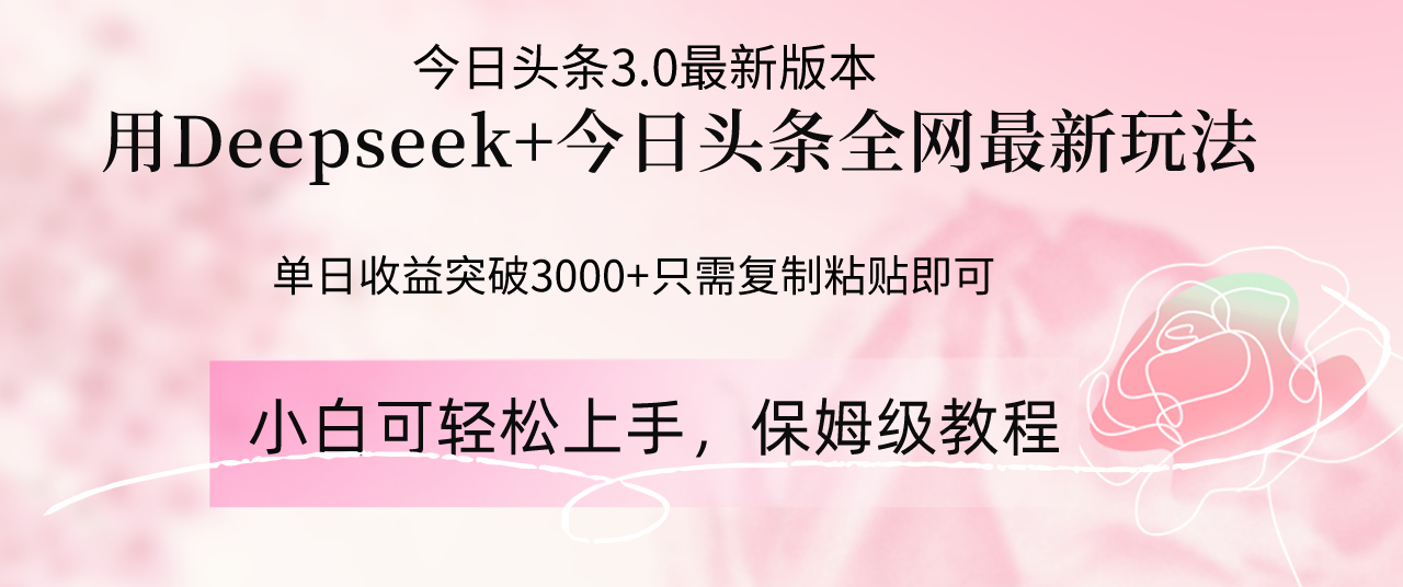 Deepseek结合今日头条全网最新玩法，单日收益突破3000+，只需要简单的…-创业项目库