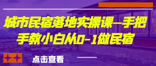 城市民宿落地实操课—手把手教小白从0-1做民宿-创业项目库
