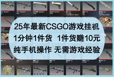 25年最新CSGO游戏挂G，1分钟1件货，1件货挣10元，纯手机操作，无需游戏经验【揭秘】-创业项目库