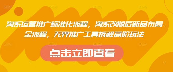 淘系运营推广标准化流程，​淘系改版后新品布局全流程，无界推广工具拆解高阶玩法-创业项目库