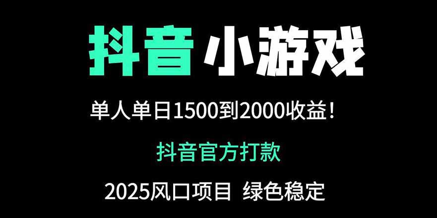 抖音官方小游戏2025全网最新玩法，暴利赚钱项目，单机日入2000+-创业项目库