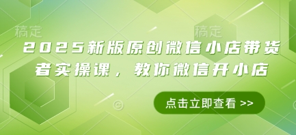 2025新版原创微信小店带货者实操课，教你微信开小店-创业项目库
