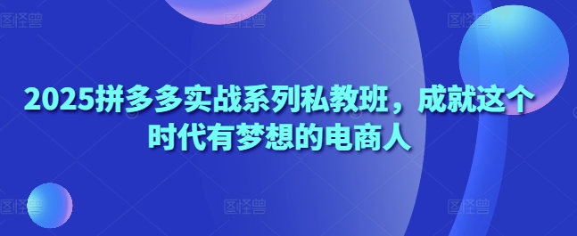 2025拼多多实战系列私教班，成就这个时代有梦想的电商人-创业项目库