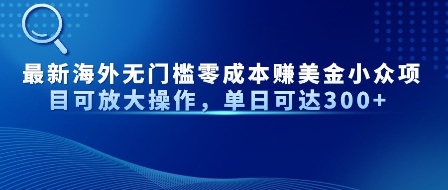 最新海外无门槛零成本赚美金小众项目可放大操作，单日可达300+-创业项目库