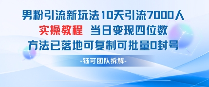 男粉引流新玩法10天引流7000人当日变现四位数可复制可批量0封号-创业项目库