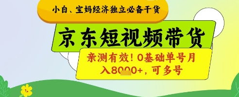 小白宝妈经济独立必备干货，京东短视频带货，亲测有效!0基础单号月入8k+，可多号【揭秘】-创业项目库