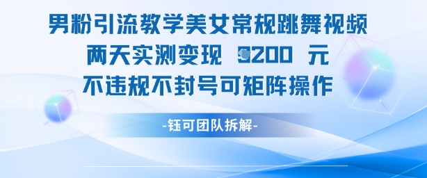男粉引流教学美女常规跳舞视频两天实测变现1k+，不违规不封号可矩阵操作-创业项目库