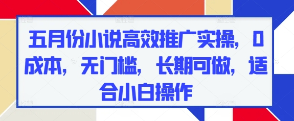 五月份小说高效推广实操，0成本，无门槛，长期可做，适合小白操作-创业项目库