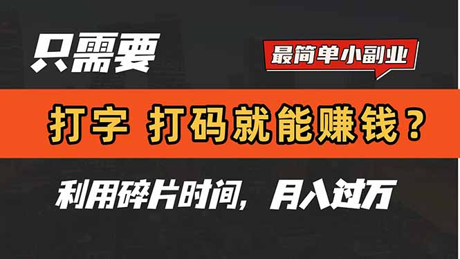 只需要打字，打码，就能赚钱？简单的赚钱小副业，利用碎片时间，月入过万-创业项目库