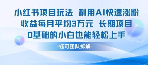 适合小白操作的小红书新项目，利用AI快速涨粉，收益每月平均1W+-创业项目库