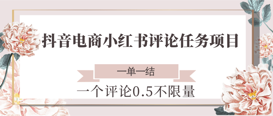 抖音电商小红书评论任务项目，一个评论0.5，一单一结 不限量-创业项目库