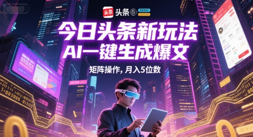 今日头条新玩法，AI一键生成爆文，矩阵操作，月入5位数-创业项目库