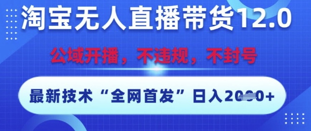 淘宝无人直播带货12.0，最新技术，不封号，不违规，操作简单，开播爆单，日入多张【揭秘】-创业项目库
