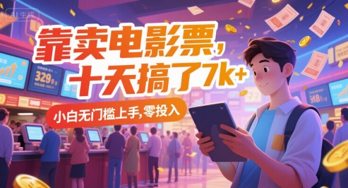 靠卖电影票，十天搞了7k+，小白无门槛上手，零投入【揭秘】-创业项目库