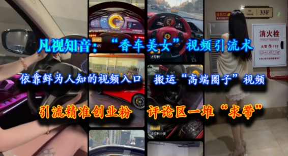 凡视知音：“香车美女”视频引流术，依靠鲜为人知的视频入口，搬运“高端圈子”视频，引流精准创业粉，评论区一堆“求带”-创业项目库
