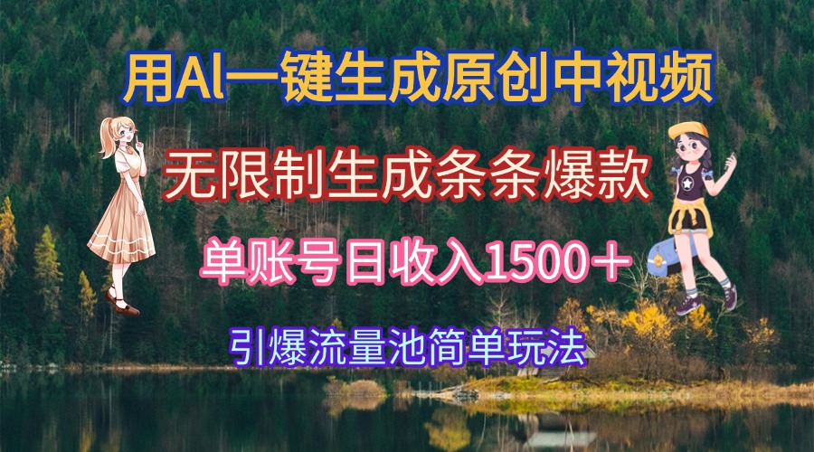 用Al一键生成原创中视频，无限制生成条条爆款，单账号日收入1500＋引爆…-创业项目库