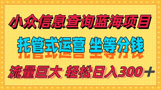 稳定日入300＋，小众信息查询蓝海项目，全程懒人式托管，解放你的时间-创业项目库