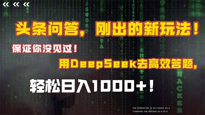 头条问答，刚出的新玩法！保证你没见过！结合Deepseek高效答题，日入1000+-创业项目库