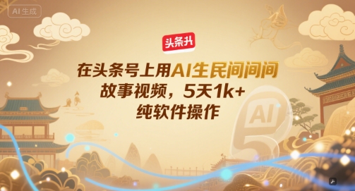 在头条号上用AI生民间故事视频，5天1k+，纯软件操作-创业项目库