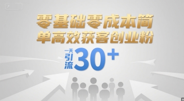 零基础零成本简单高效获客创业粉，一天引流30+-创业项目库