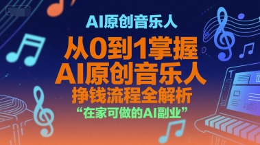 AI原创音乐人，从0到1掌握AI原创音乐人挣钱流程全解析，在家可做的AI副业-创业项目库