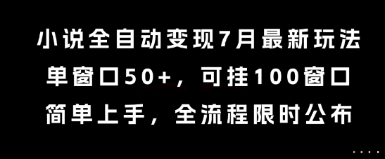 小说全自动变现7月玩法，单窗口50+，可挂100窗口，简单上手，全流程限时公布【揭秘】-创业项目库