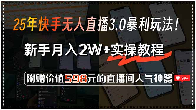 25年快手无人直播3.0暴利玩法！，新手月入2W+实操教程，附赠价值598元…-创业项目库