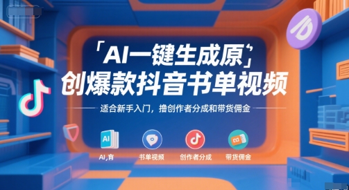 AI一键生成原创爆款抖音书单视频，适合新手入门，撸创作者分成和带货佣金【揭秘】-创业项目库