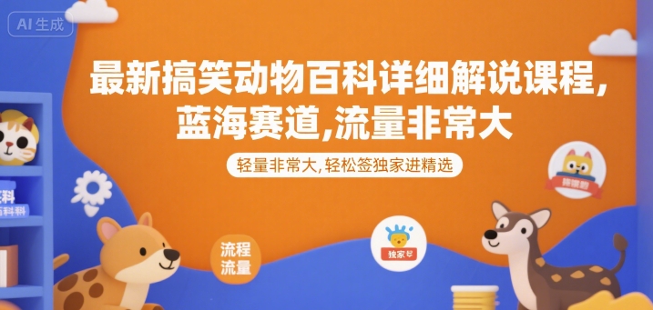 最新搞笑动物百科详细解说课程，蓝海赛道，流量非常大，轻松签独家进精选-创业项目库