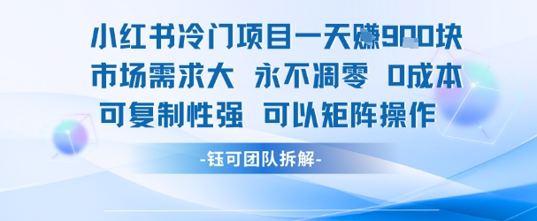 小红书冷门项目一天收益9张，市场需求大，0成本，可复制性强可以矩阵操作-创业项目库