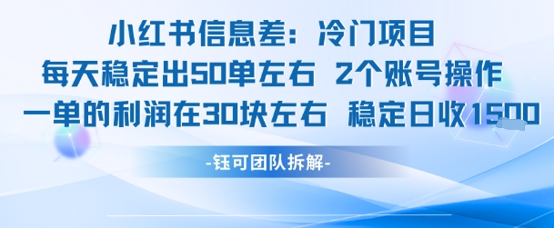 小红书信息差冷门项目一单利润30块每天稳定1.5k左右2个账号操作-创业项目库
