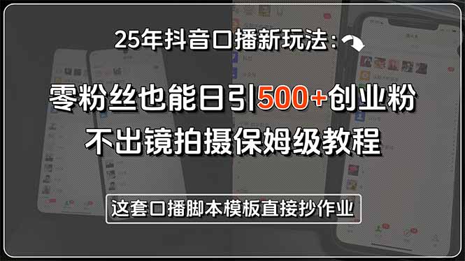 25年抖音口播新玩法：零粉丝也能日引500+创业粉，不出镜拍摄保姆级教程…-创业项目库