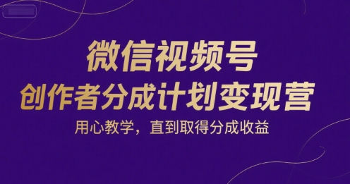 微信视频号创作者分成计划变现营，用心教学，直到取得分成收益-创业项目库
