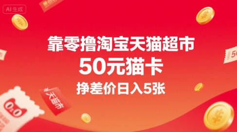 靠零撸淘宝天猫超市50元猫卡，挣差价日入5张-创业项目库