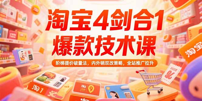 淘宝4剑合1爆款技术课73期：阶梯提价破量法，内外销双改策略 全站推广拉升-创业项目库