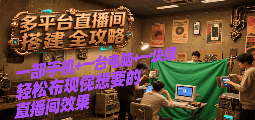 多平台直播间搭建全攻略，一部手机+一台电脑+一块绿布轻松实现你想要的直播间效果-创业项目库