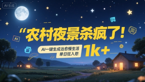 农村夜景杀疯了！AI一键生成治愈系慢生活，单日狂入1k+-创业项目库