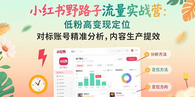 小红书野路子流量实战营：低粉高变现定位 对标账号精准分析 内容生产提效-创业项目库