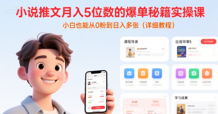 小说推文月入5位数的爆单秘籍实操课，，小白也能从0粉到日入多张(详细教程)-创业项目库