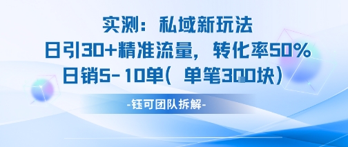 实测私域新玩法日引30加精准流量转化率50%日销5-10单每笔3张-创业项目库
